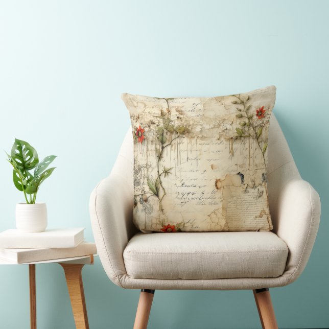 Elegante Vintage Liefdesbrief Bloem Kussen (Stoel)