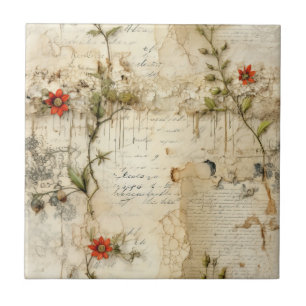 Elegante Vintage Liefdesbrief Bloemig Tegeltje