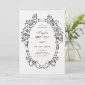 Elegante vintage lijst kunst verjaardag kaart (Staand voorkant)