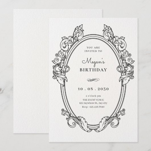 Elegante vintage lijst kunst verjaardag kaart (Voorkant / Achterkant)