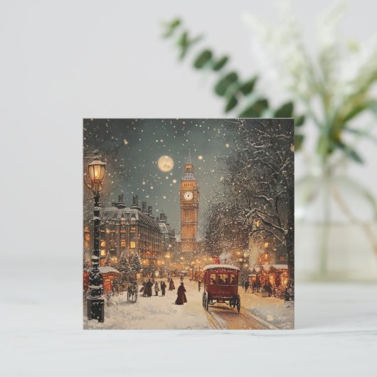Elegante Vintage Londen Kerst Feestdagenkaart (Staand voorkant)