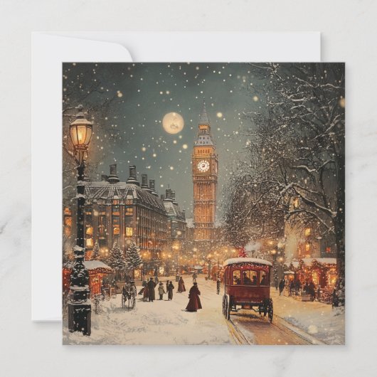 Elegante Vintage Londen Kerst Feestdagenkaart (Voorkant)