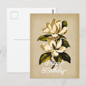 Elegante Vintage Magnolia Bloem Gelukkige Verjaard Briefkaart (Voorkant / Achterkant)
