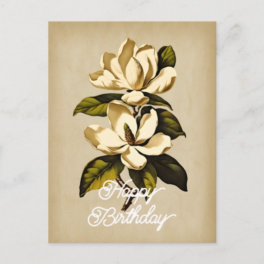Elegante Vintage Magnolia Bloem Gelukkige Verjaard Briefkaart (Voorkant)