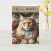 Elegante vintage Maine Coon kat Kaart (Gele Bloem)