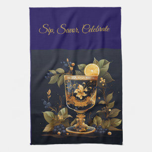 Elegante vintage marineblauwe en gouden Kerstmis Theedoek