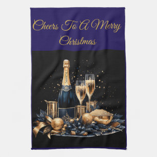 Elegante vintage marineblauwe en gouden keukenhand theedoek