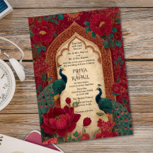 Elegante vintage maroon gouden pauw Indische bruil