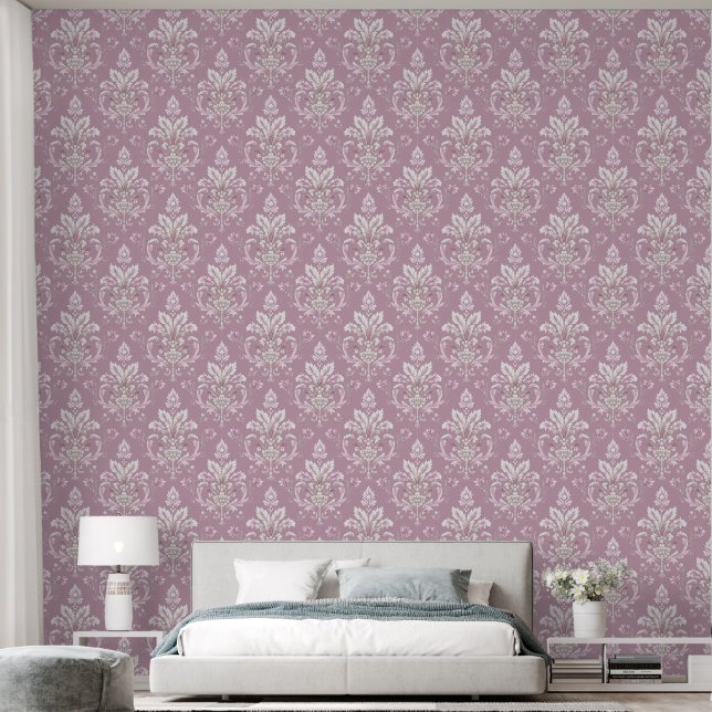 Elegante Vintage Mauve en Crème Damask Behang (Slaapkamer)