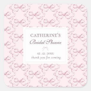 Elegante Vintage Meisjesachtige Preppy Roze Strikk Vierkante Sticker