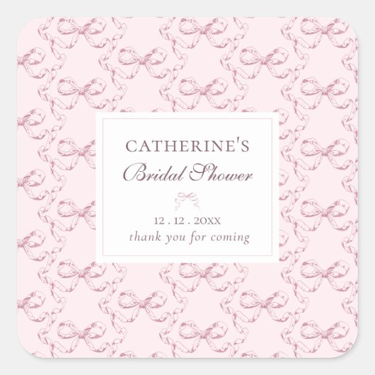 Elegante Vintage Meisjesachtige Preppy Roze Strikk Vierkante Sticker (Voorkant)