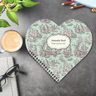 Elegante vintage mint toile de jouy hart notitieboek