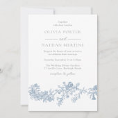 Elegante Vintage Moderne Blauwe Bloemige Bruiloft Kaart (Voorkant)