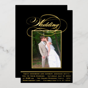 Elegante Vintage Moderne Gouden Foto Huwelijk Foli Folie Uitnodiging