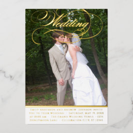 Elegante Vintage Moderne Gouden Fototrouwdag Folie Uitnodiging