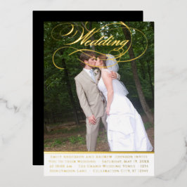 Elegante Vintage Moderne Gouden Fototrouwdag Folie Uitnodiging