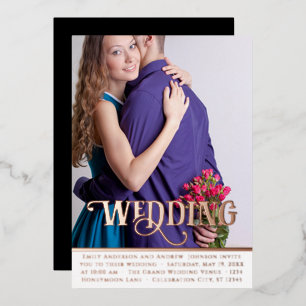 Elegante Vintage Moderne Roze Gouden Foto Huwelijk Folie Uitnodiging