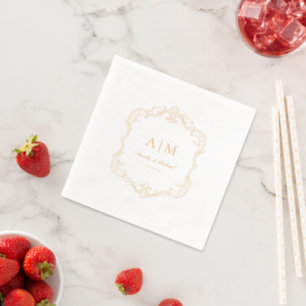 Elegante Vintage Monogram Folie Witte Trouw Servetten
