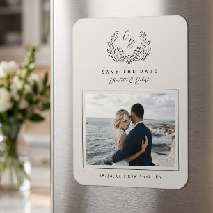 Elegante Vintage Monogram Foto Save The Date Magneet