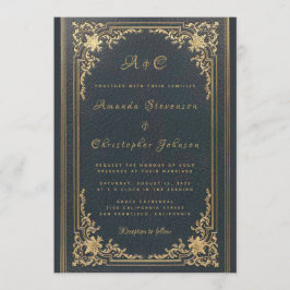 Elegante Vintage Monogram Goud op Marineblauwe Tro Kaart