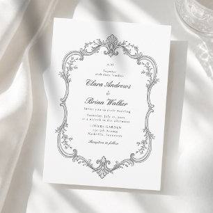 Elegante Vintage Monogram Huwelijk Wit Zwart Kaart