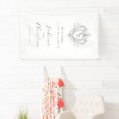 Elegante Vintage Monogram Wapen Huwelijksbegroetin Spandoek (Insitu)
