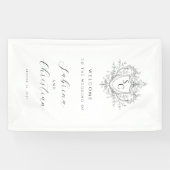 Elegante Vintage Monogram Wapen Huwelijksbegroetin Spandoek (Horizontaal)