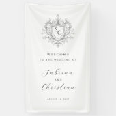 Elegante Vintage Monogram Wapen Huwelijksbegroetin Spandoek (Verticaal)