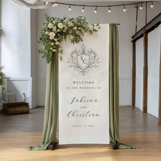Elegante Vintage Monogram Wapen Huwelijksbegroetin Spandoek