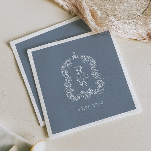 Elegante Vintage Monogram Wapenschild Stofblauw Br Servet