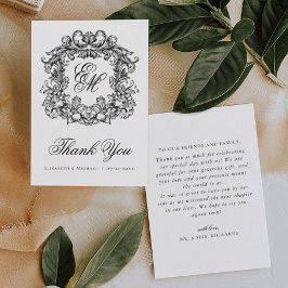 Elegante Vintage Monogrammen Wapen Huwelijk  Bedankkaart