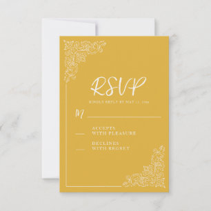Elegante Vintage Mosterd Gele Trouw RSVP Kaartje