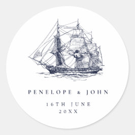 Elegante Vintage Nauticale Scheeps Bestemming Huwe Ronde Sticker