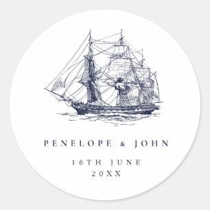 Elegante Vintage Nauticale Scheeps Bestemming Huwe Ronde Sticker