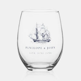 Elegante Vintage Nauticale Scheeps Bestemming Huwe Wijnglas Zonder Voet