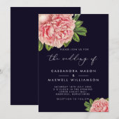 Elegante Vintage Navy & Roze Pioen Trouwdag Kaart (Voorkant / Achterkant)