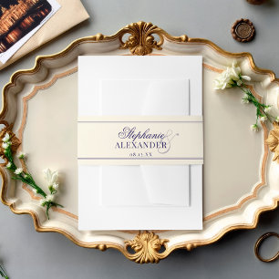 Elegante Vintage Navyblauw Ivoor Oude Rijkdom Trou Uitnodigingen Wikkel