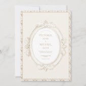 Elegante Vintage Neutrale Damast Bruiloft Kaart (Voorkant)