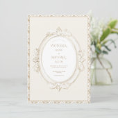 Elegante Vintage Neutrale Damast Bruiloft Kaart (Staand voorkant)