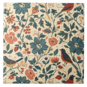 Elegante Vintage Nieuwe Bloemrijke Vogels Tegeltje