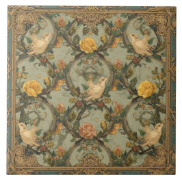Elegante Vintage Nieuwe Bloemrijke Vogels Tegeltje