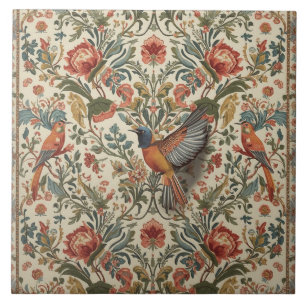Elegante Vintage Nouveau Bloemrijke Vogels Tegeltje