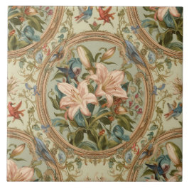 Elegante Vintage Nouveau Bloemrijke Vogels Tegeltje