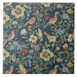 Elegante Vintage Nouveau Bloemrijke Vogels Tegeltje
