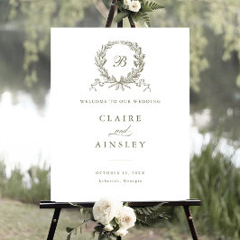 Elegante vintage olijf eiken krans welkom bord poster