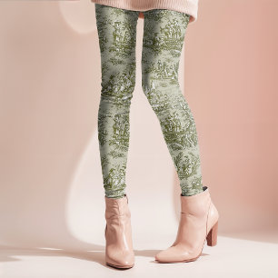 Elegante vintage olijfgroene toile de jouy leggings