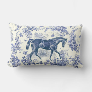 Elegante Vintage Paard Blauwe Bloem Toile Kussen