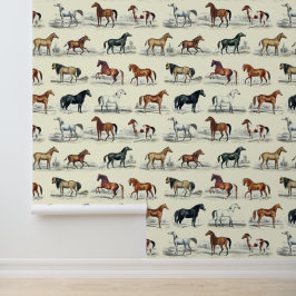 Elegante vintage paardenrassen op beige behang