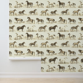 Elegante Vintage Paardenrassen Patroon Beige Crème Behang