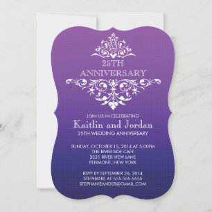 Elegante Vintage Paarse Bloemige Jubileumfeest Kaart
